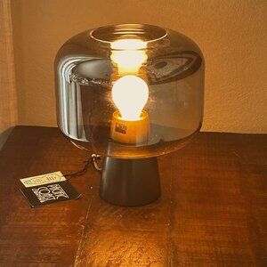 NWT Dusk Dawn Smoked Glass Drum Table Lamp Nordic Style